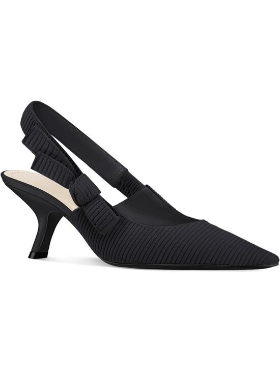 Shoes - Women's Black Rubber Closed Pointed Toe Bowknot Slingback Kitten Heels